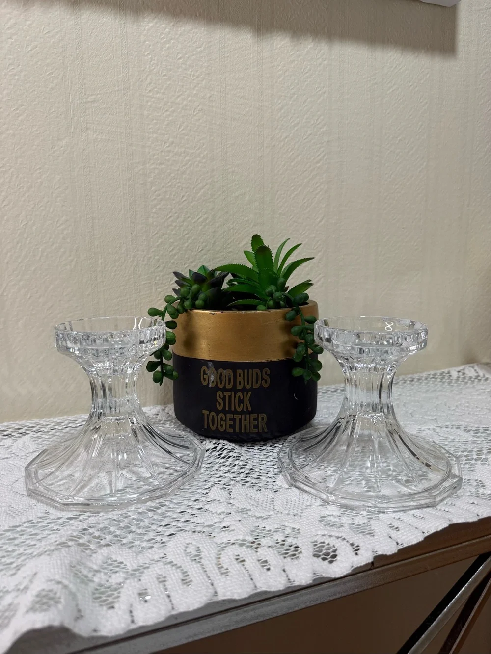 ST GEORGE | TOWLE 24% Fine Lead  Two Crystal Hurricane Lamp Pedestal Base